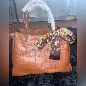Elegant Brown Crocodile-Embossed Handbag